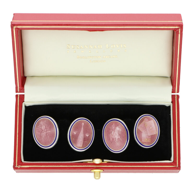 Pink and Blue Enamel 'Four Vices' Cufflinks