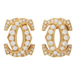 Vintage Cartier Double C Motif Diamond Earrings