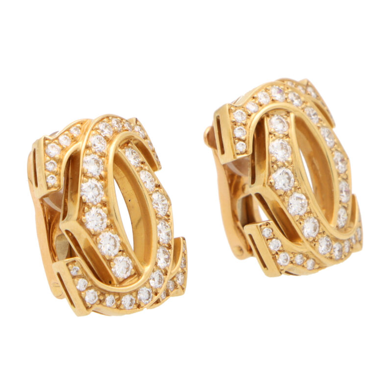 Vintage Cartier Double C Motif Diamond Earrings