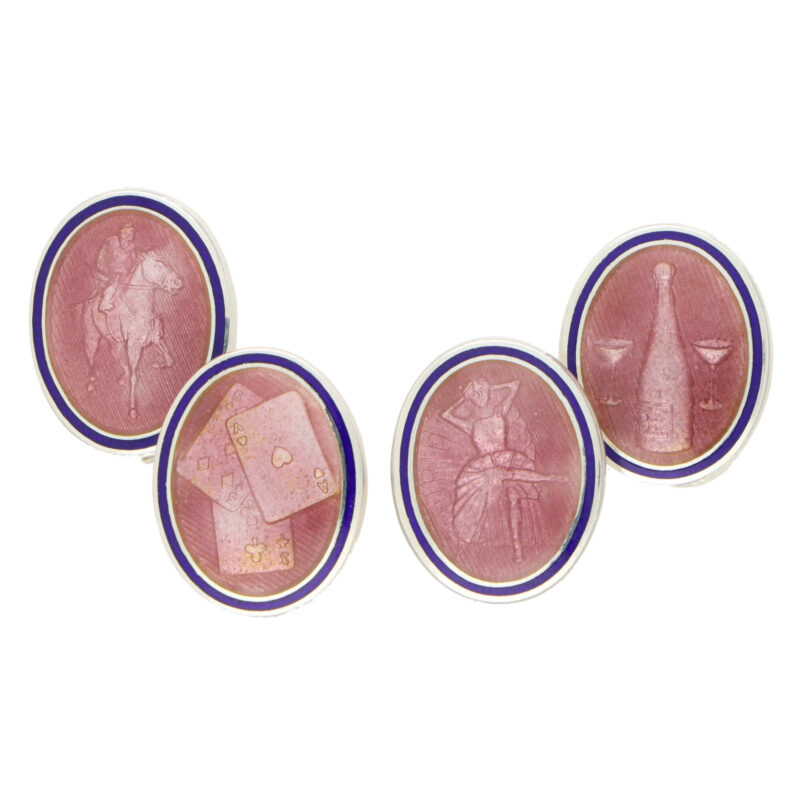 Pink and Blue Enamel 'Four Vices' Cufflinks