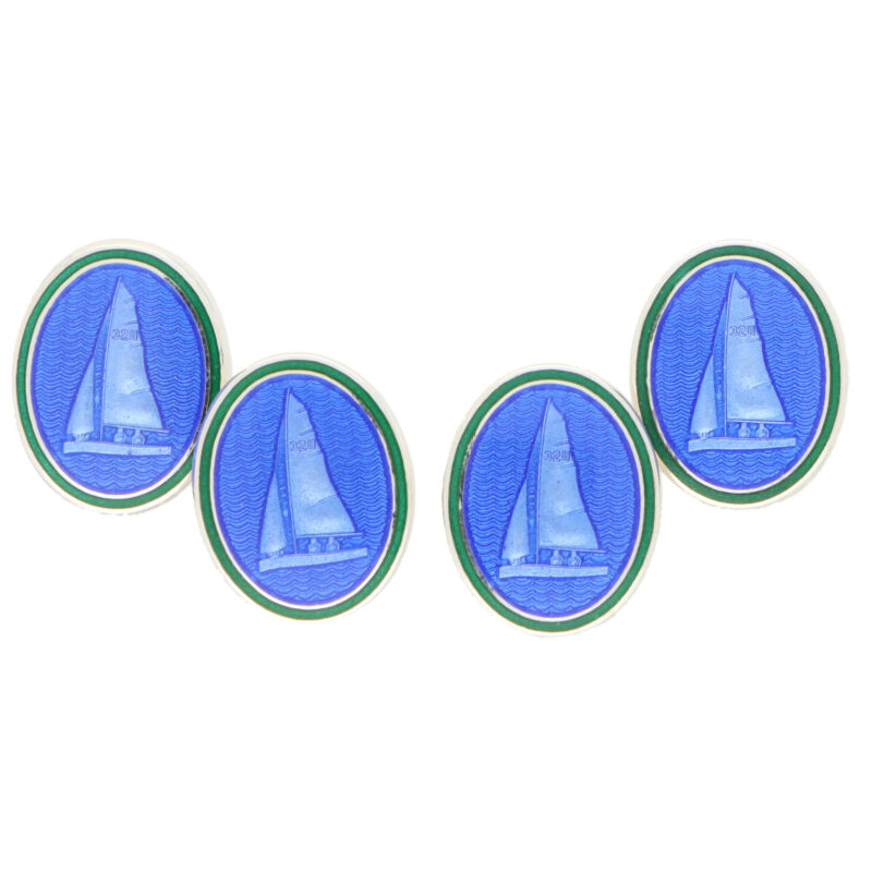 Blue and Green Enamel Yacht Sailing Cufflinks