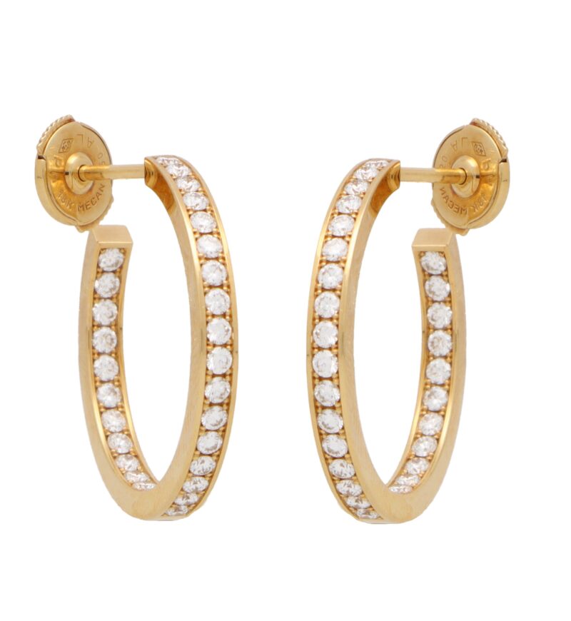 Vintage Cartier Diamond Hoop Earrings in Yellow Gold