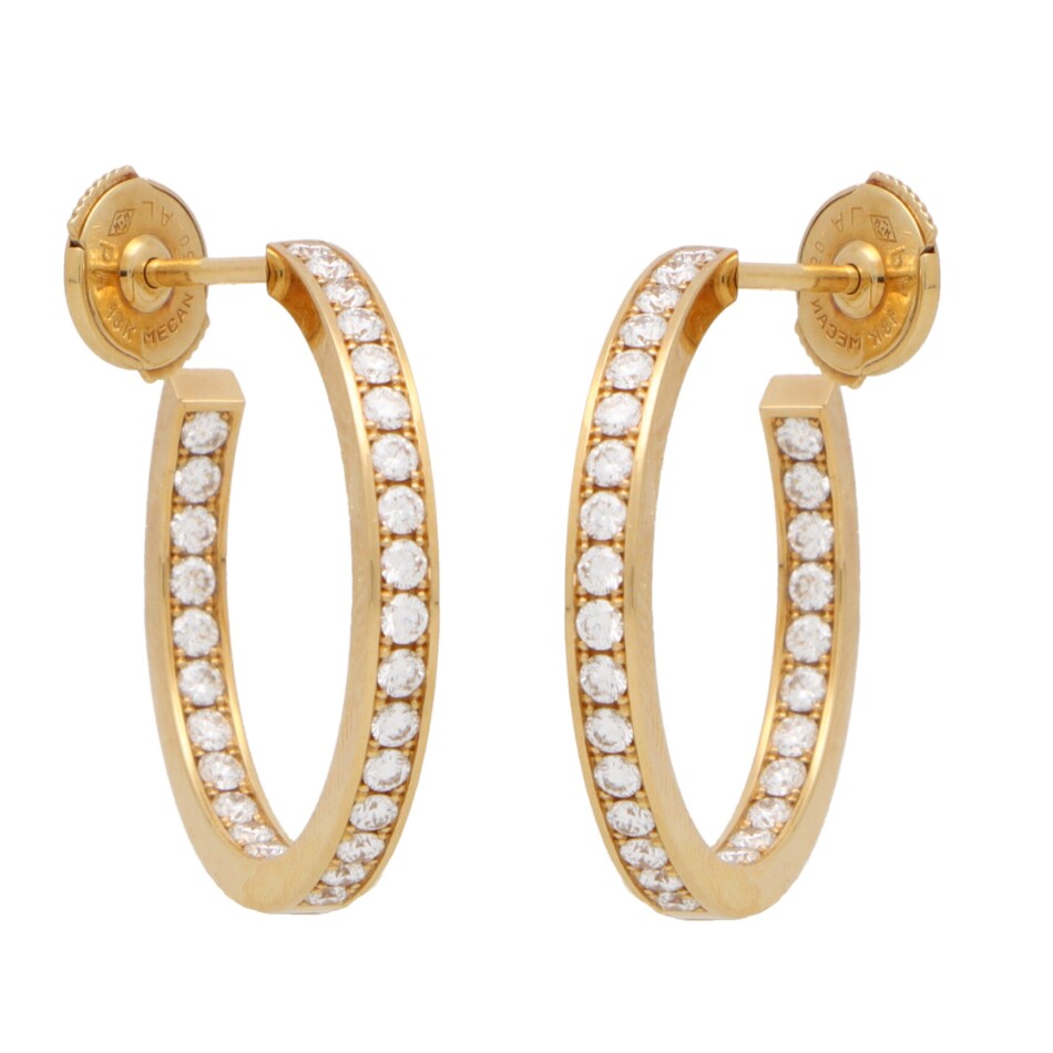 Vintage Cartier Diamond Hoop Earrings in Yellow Gold