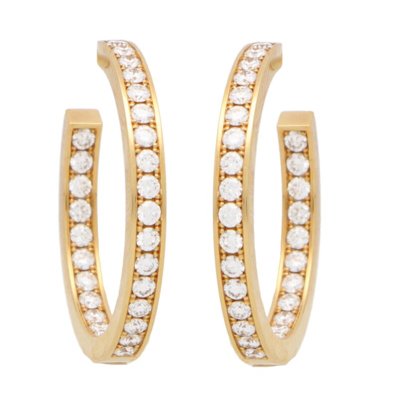 Vintage Cartier Diamond Hoop Earrings in Yellow Gold