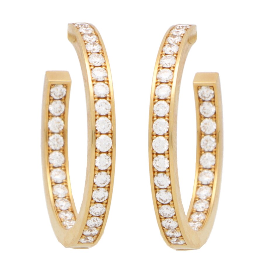 Vintage Cartier Diamond Hoop Earrings in Yellow Gold