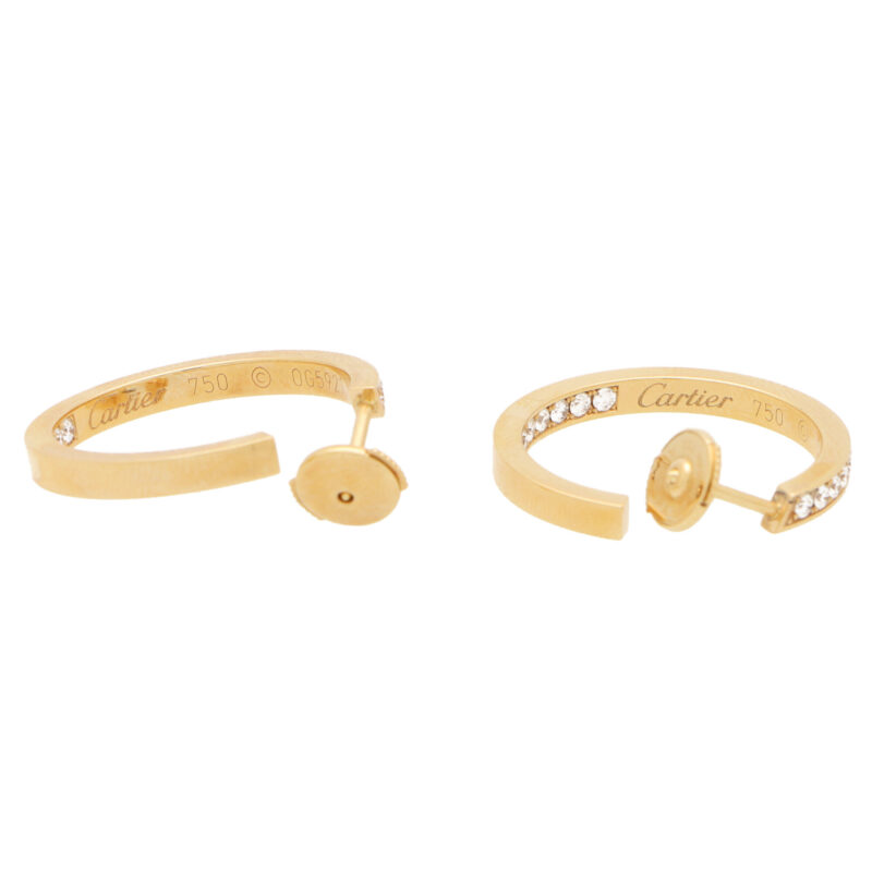 Vintage Cartier Diamond Hoop Earrings in Yellow Gold