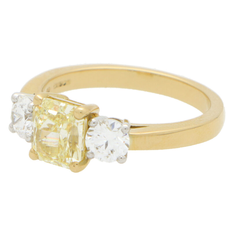 GIA Certified Fancy Yellow Diamond Three Stone Ring