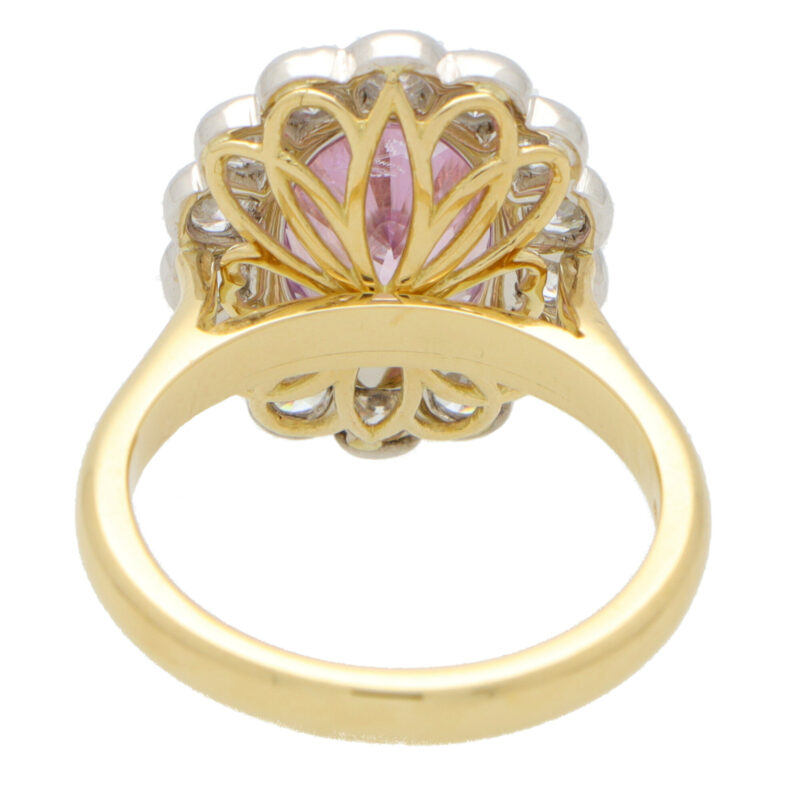 Certified Pastel Pink Sapphire and Diamond Cluster Ring