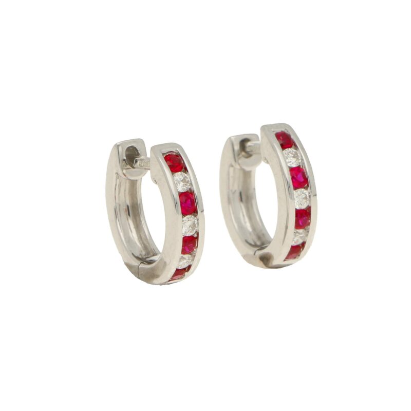 Ruby and Diamond Hoop Earrings