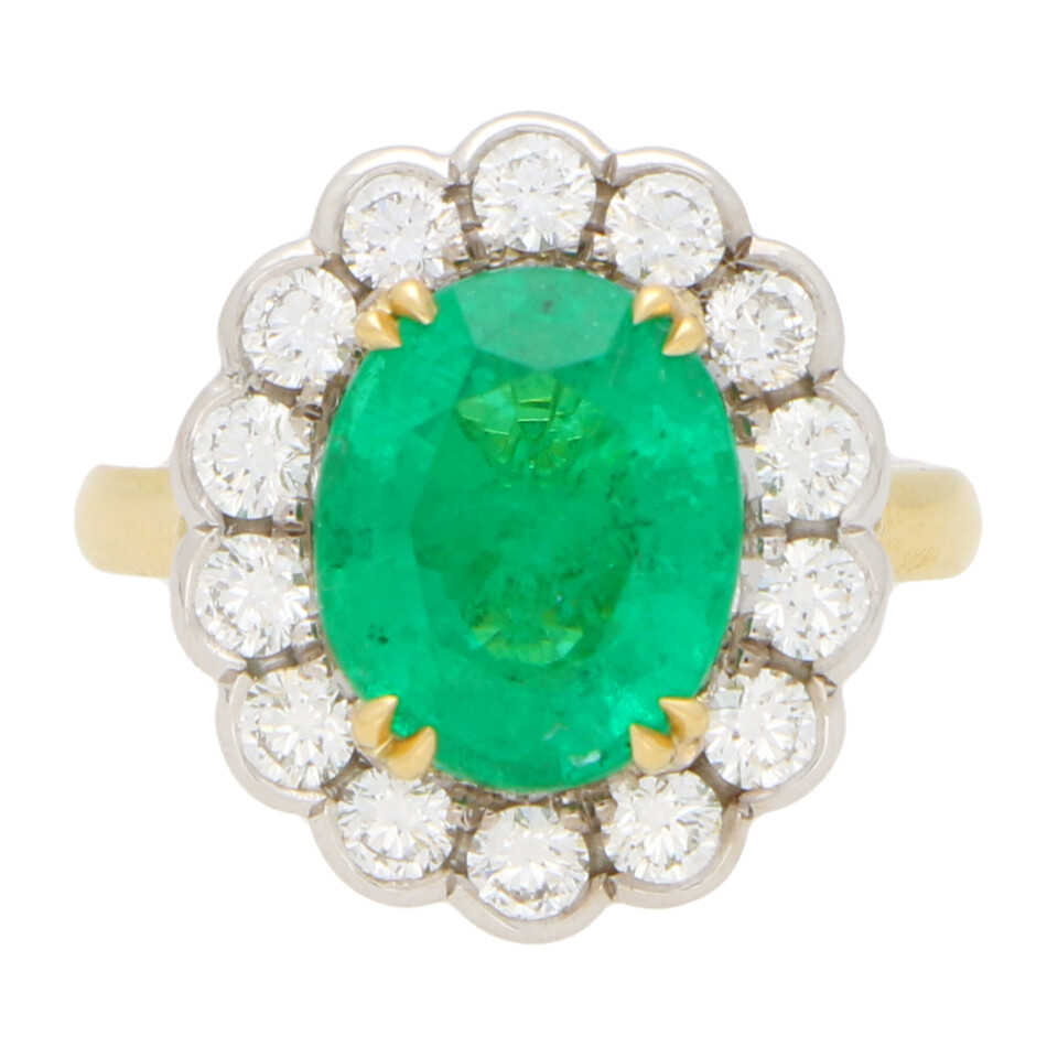 Emerald and Diamond Cluster Ring
