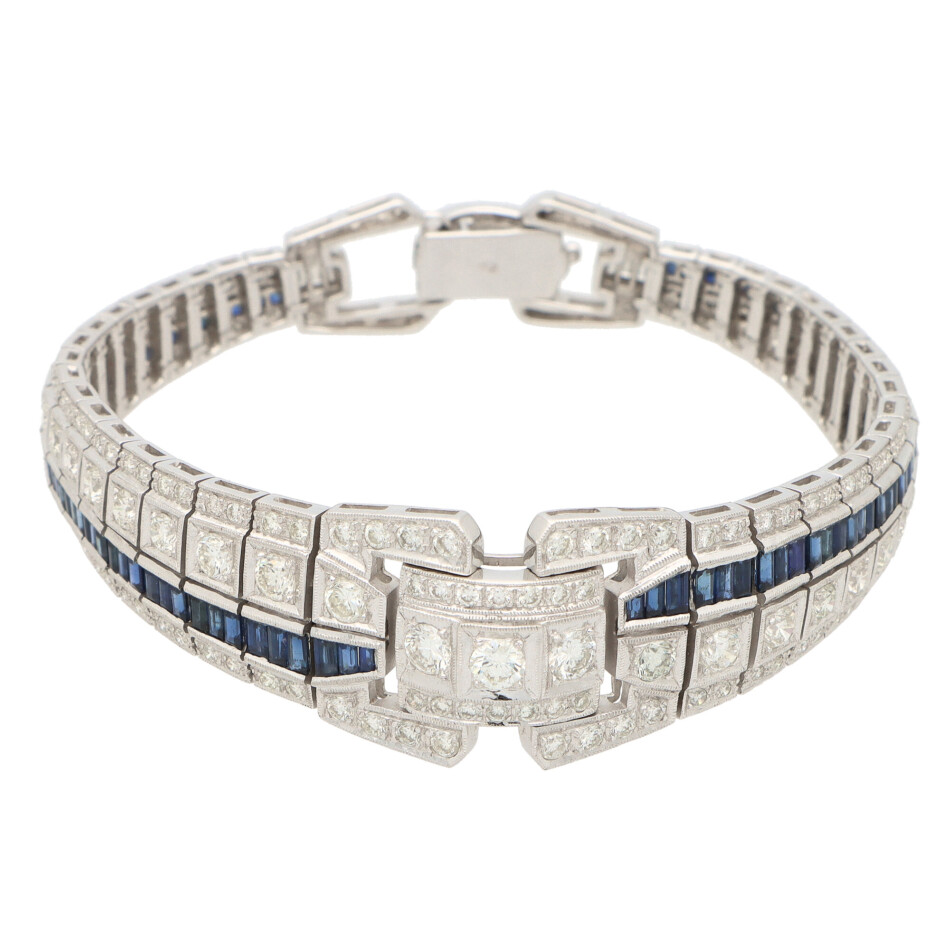 Art Deco Inspired Sapphire and Diamond Panel Bracelet