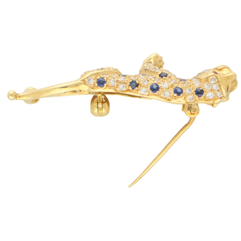 Vintage Sapphire and Diamond Panther Brooch