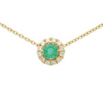 Emerald and Diamond Cluster Pendant Necklace