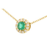 Emerald and Diamond Cluster Pendant Necklace