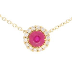 Ruby and Diamond Cluster Pendant Necklace