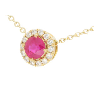 Ruby and Diamond Cluster Pendant Necklace