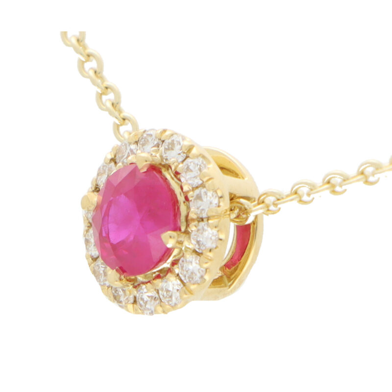 Ruby and Diamond Cluster Pendant Necklace