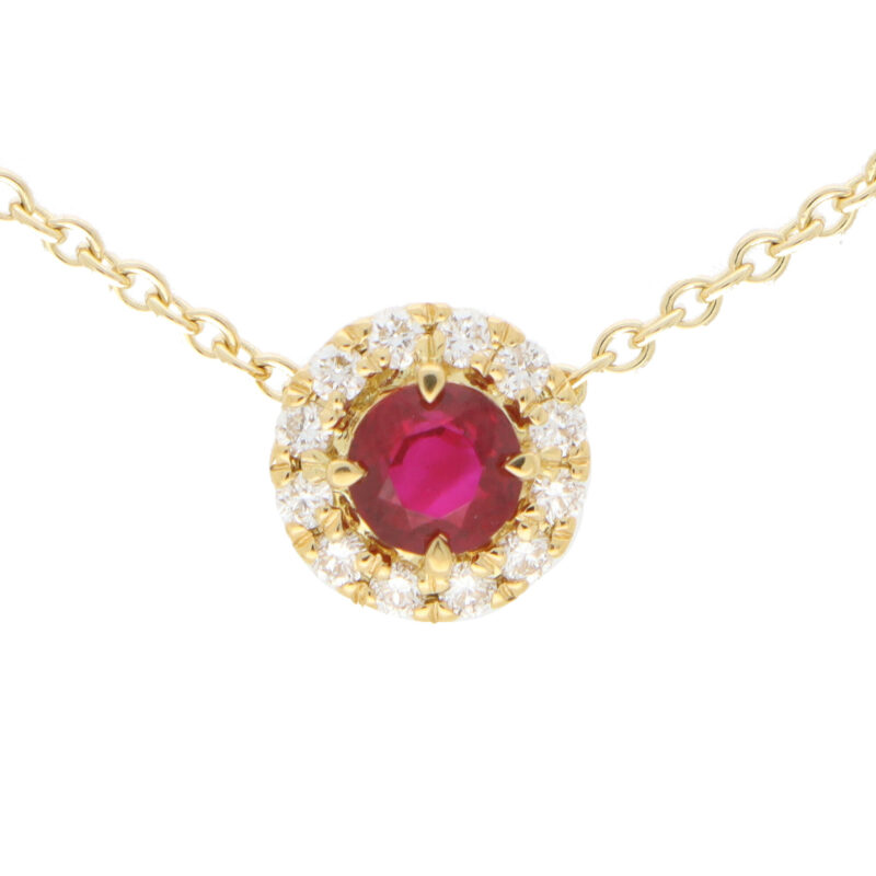 Ruby and Diamonds Cluster Pendant Necklace