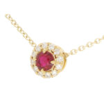 Ruby and Diamonds Cluster Pendant Necklace