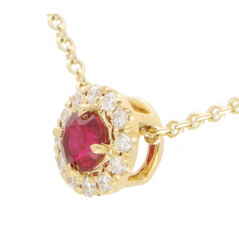 Ruby and Diamonds Cluster Pendant Necklace