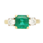 GIA  Certified Emerald and Diamond Three Stone Ring