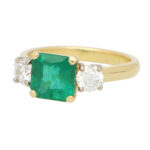 GIA  Certified Emerald and Diamond Three Stone Ring