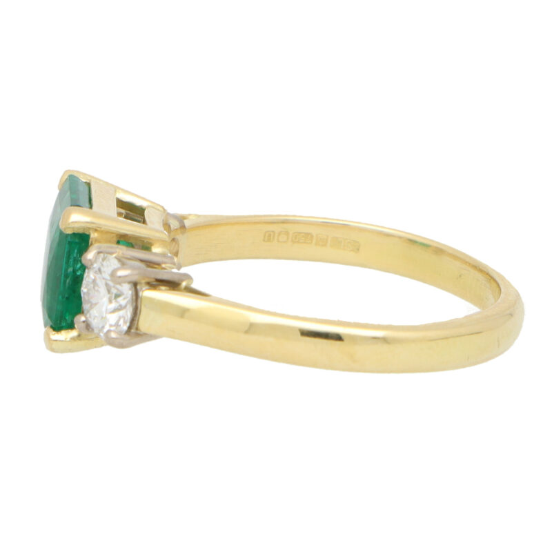 GIA  Certified Emerald and Diamond Three Stone Ring