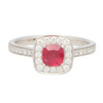 Ruby and Diamond Cushion Cluster Ring