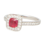 Ruby and Diamond Cushion Cluster Ring