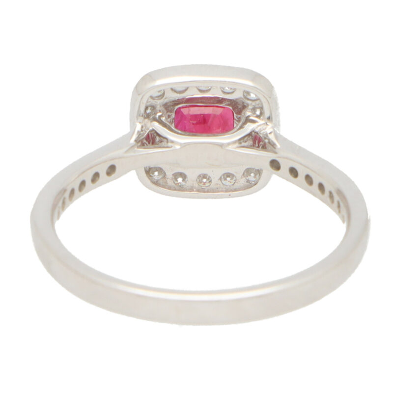 Ruby and Diamond Cushion Cluster Ring