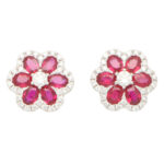 Ruby and Diamond Floral Cluster Earrings