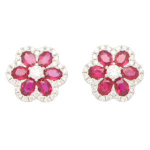 Ruby and Diamond Floral Cluster Earrings