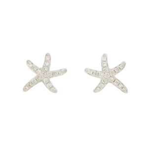 Small Diamond Starfish Stud Earrings in White Gold