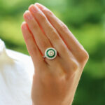 Art Deco Inspired Emerald and Diamond Target Halo Ring