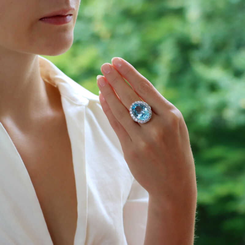 Blue Topaz and Diamond Cocktail Ring