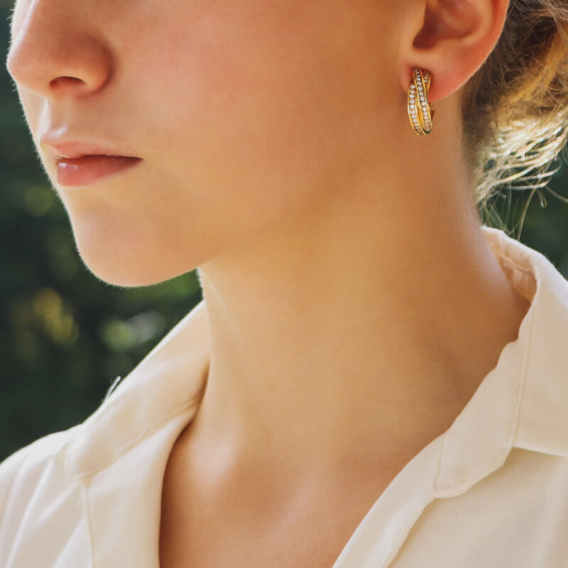 Vintage Cartier Diamond Trinity Hoop Earrings in Yellow Gold