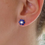 Sapphire and Diamond Floral Cluster Earrings