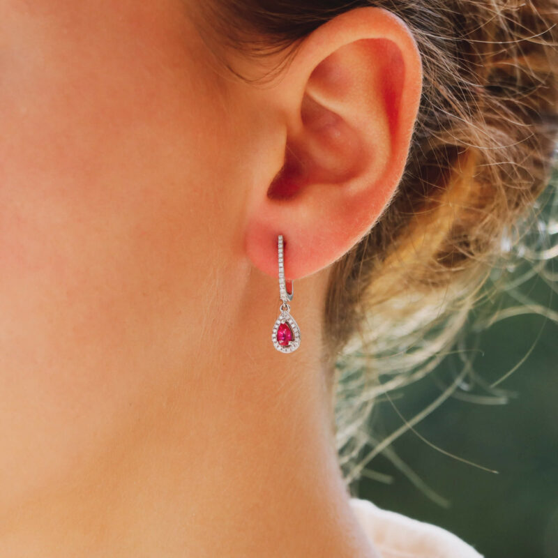 Ruby and Diamond Hoop Drop Earrings