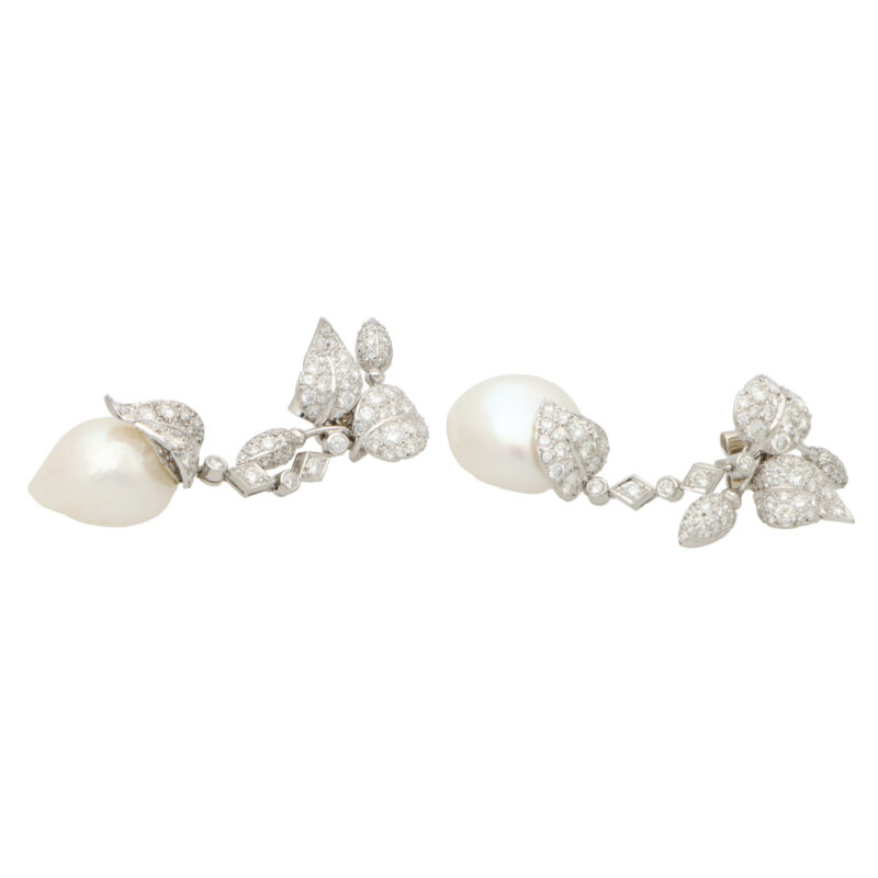 Baroque Pearl and Diamond Drop Earrings