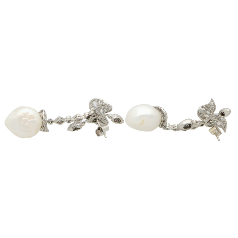 Baroque Pearl and Diamond Drop Earrings