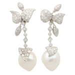 Baroque Pearl and Diamond Drop Earrings