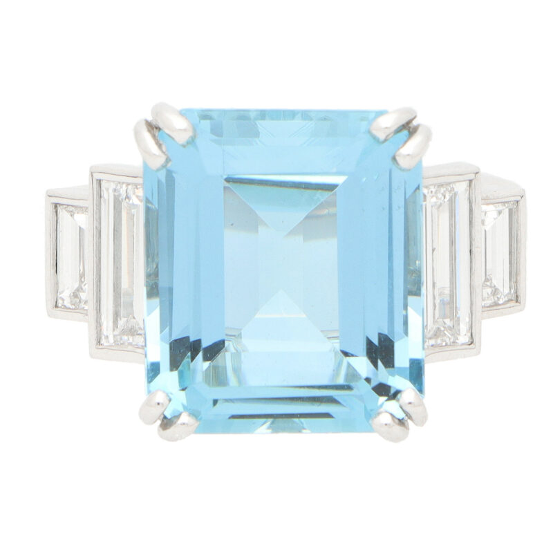 GIA Certified Art Deco Style Aquamarine and Diamond Ring