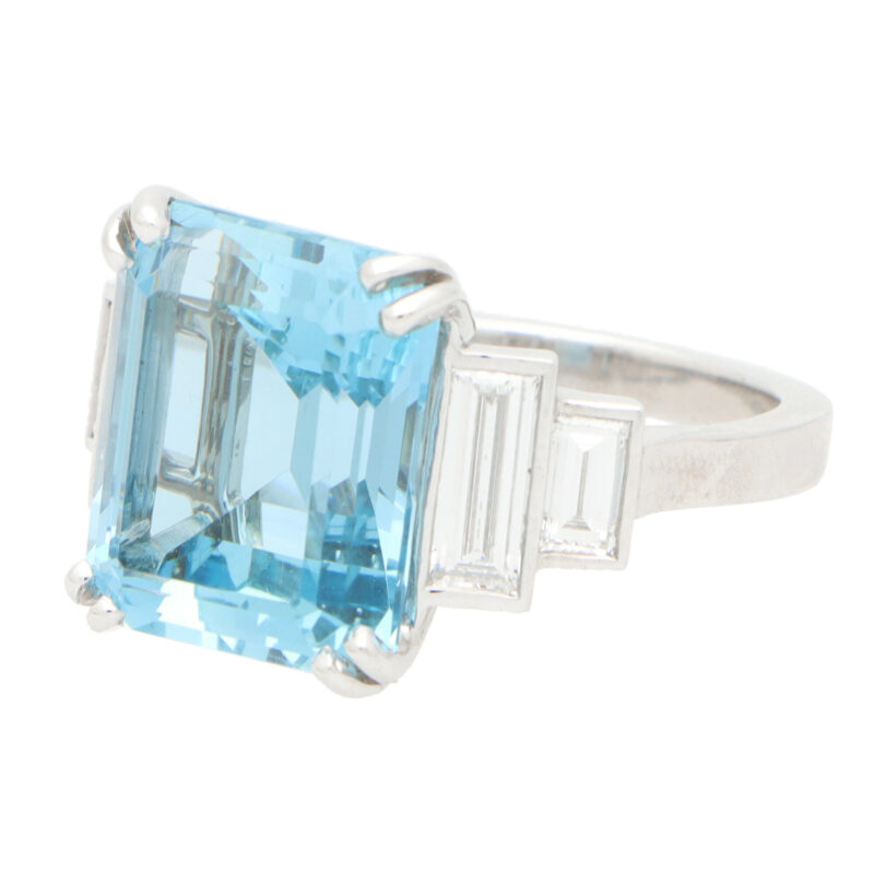 GIA Certified Art Deco Style Aquamarine and Diamond Ring