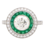 Art Deco Inspired Emerald and Diamond Target Halo Ring