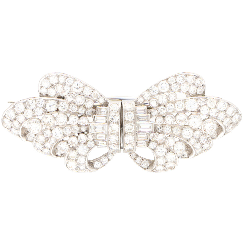 Art Deco Diamond Double Clip Bow Brooch