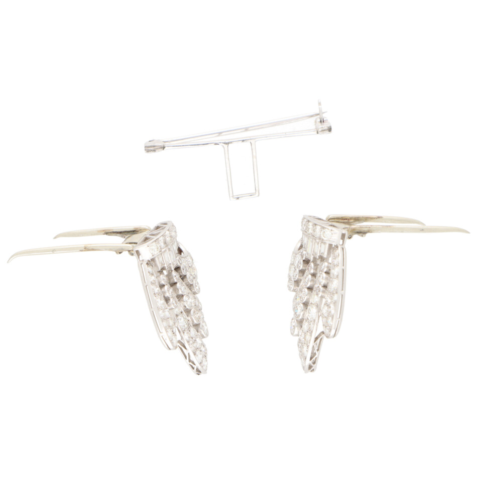 Art Deco Diamond Double Clip Bow Brooch