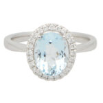 Aquamarine and Diamond Halo Cluster Ring