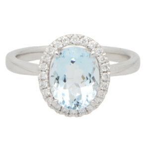 Aquamarine and Diamond Halo Cluster Ring