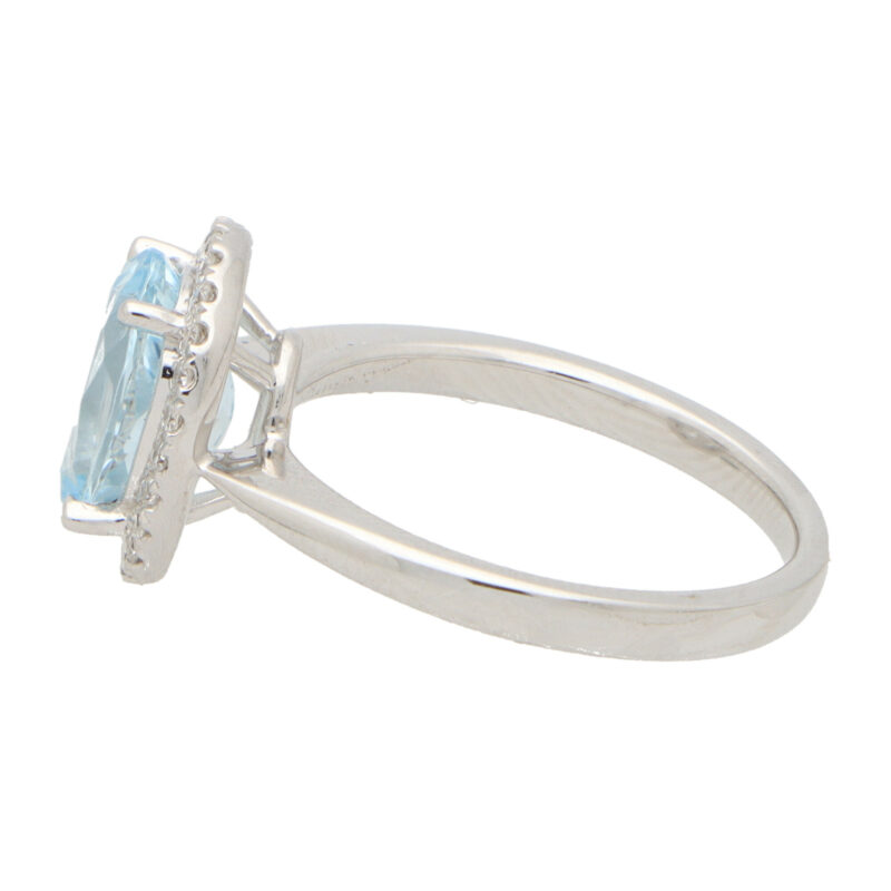 Aquamarine and Diamond Halo Cluster Ring