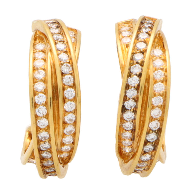 Vintage Cartier Diamond Trinity Hoop Earrings in Yellow Gold